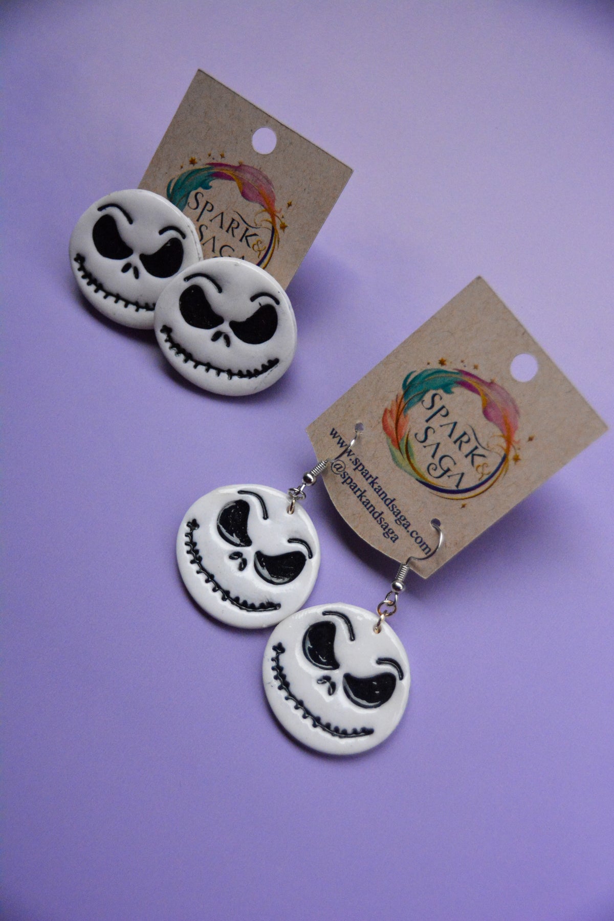Stitched Grin | Spooky Skull Face Earrings