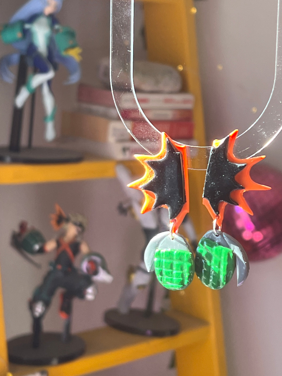 Handmade bold dangle earrings with explosive graphic details