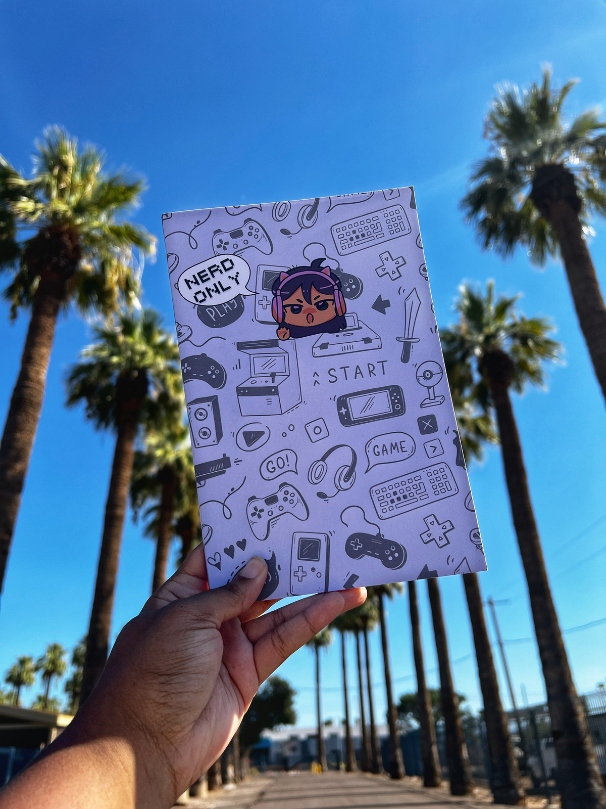 Thoughts Loading gaming inspired lined journal with colorful doodle cover