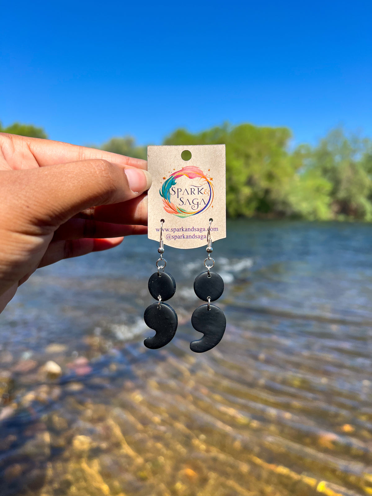 Handmade semicolon mental health awareness statement earrings