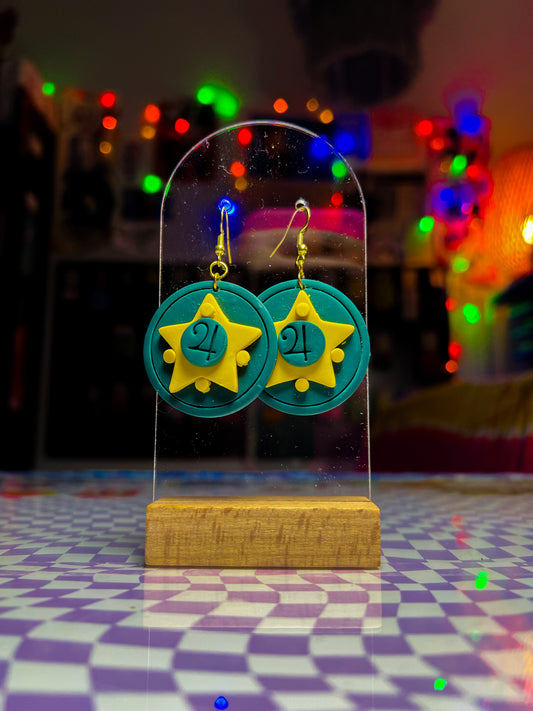 Handmade anime dangle earrings with bold planetary-inspired