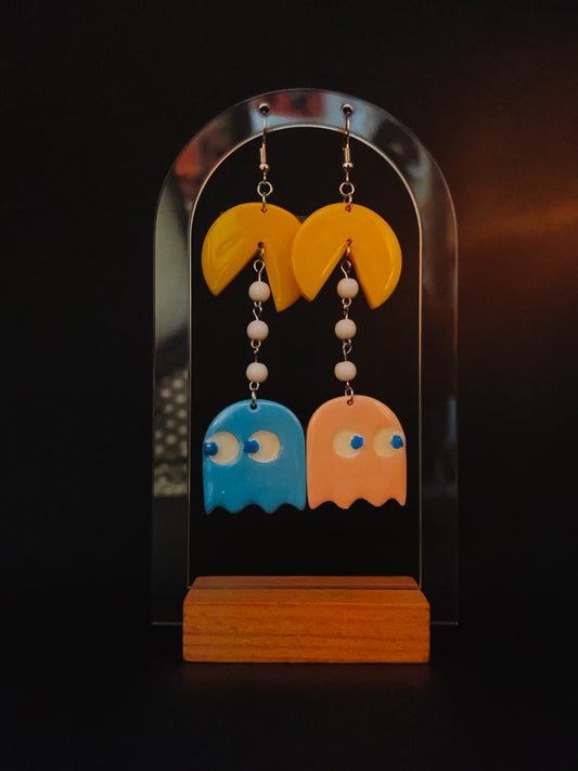 Retro gaming statement earrings with colorful arcade-inspired design